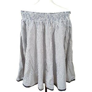 NWT Life Style Navy/White Long Sleeve Blouse Navy Trim Off Shoulder Size Large